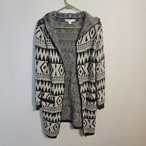 Monteau Los Angeles Dark Gray and Light Gray Geometric Cardigan With Hood Size M
